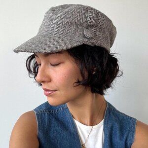 y2k vintage new deadstock herringbone tweed newsboy cabbie cadet castro cap hat
